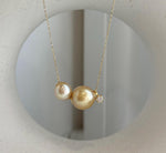 Double South Sea golden pearl floating pendant with 18K gold accents