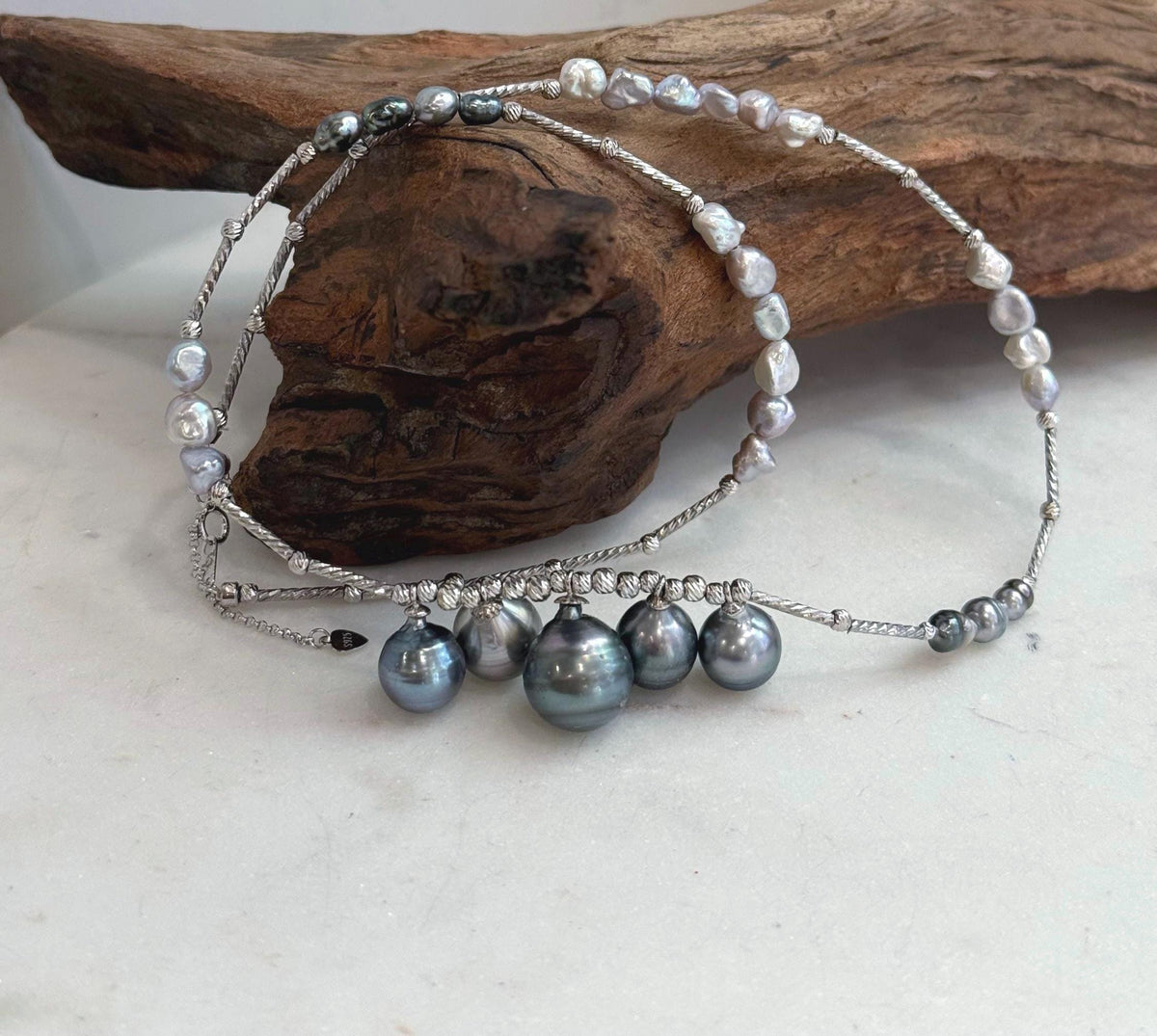 Elly’s 5 South Sea & Tahitian Pearl Necklace | 9.7–12.3mm Genuine Saltwater Pearls | Mirror Luster | S925 Silver