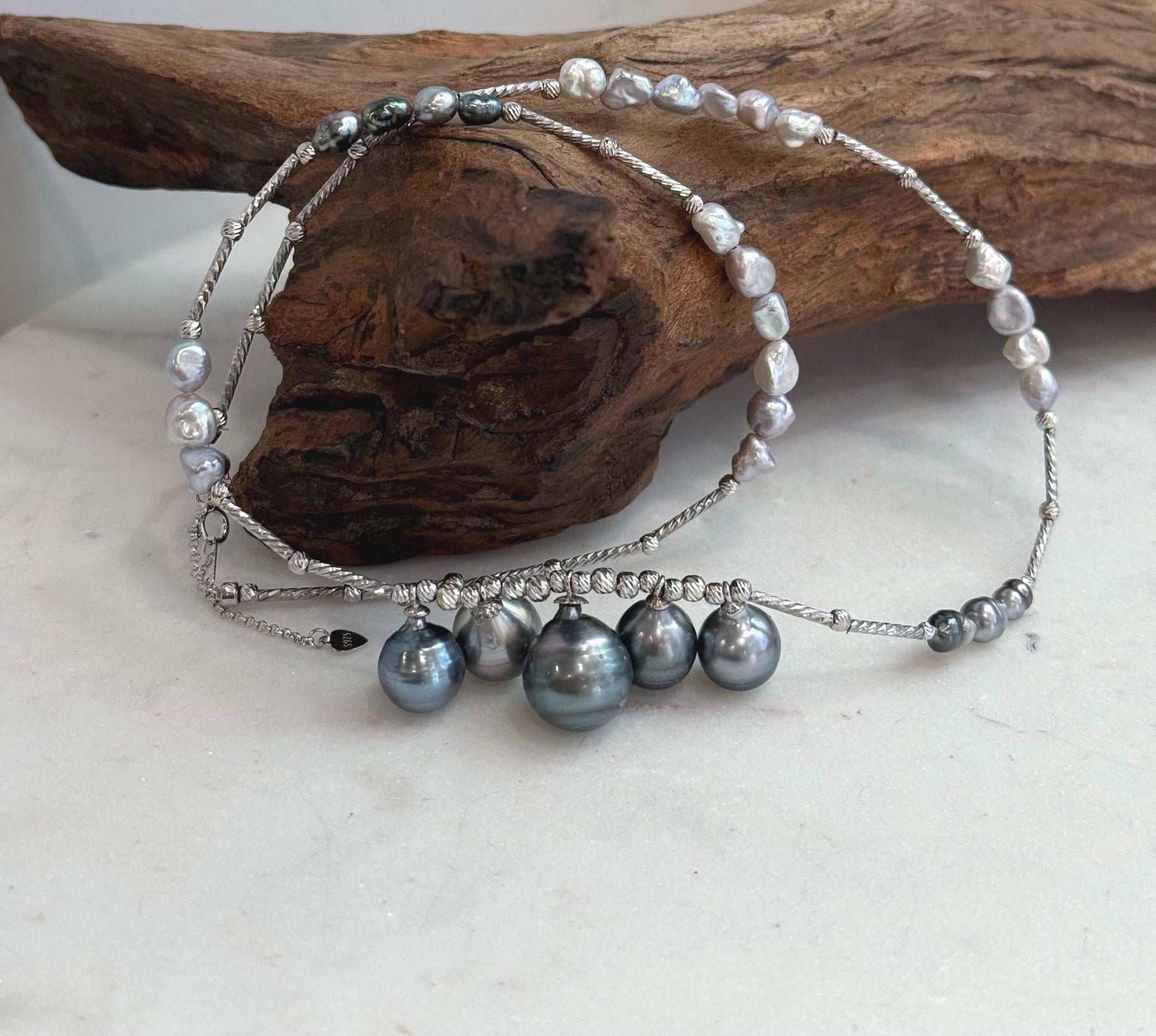 Elly’s 5 South Sea & Tahitian Pearl Necklace | 9.7–12.3mm Genuine Saltwater Pearls | Mirror Luster | S925 Silver
