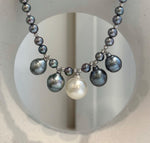 Five South Sea white and Tahitian pearl necklace with mirror luster
