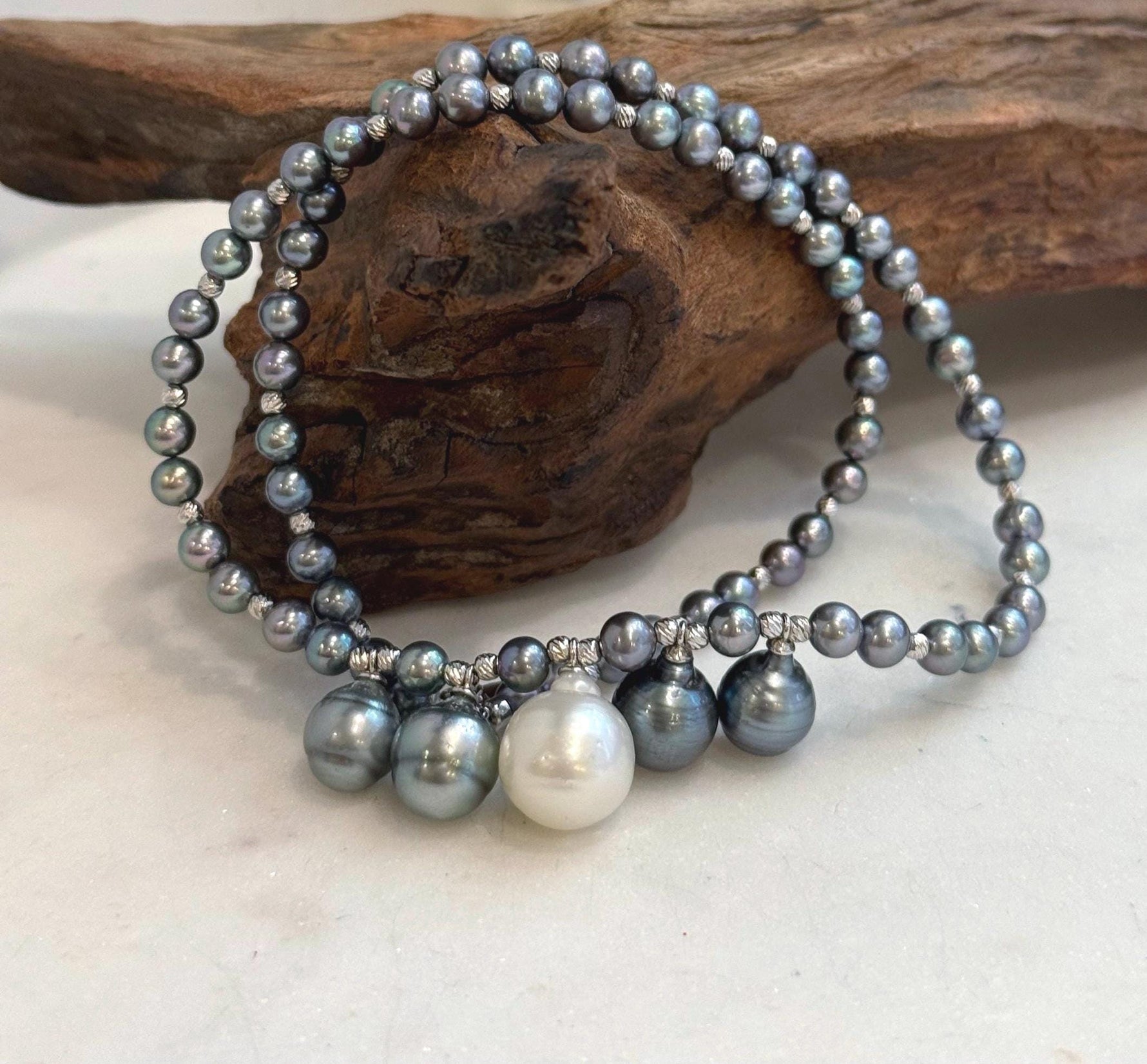 South Sea white and Tahitian pearl jewelry gift for her