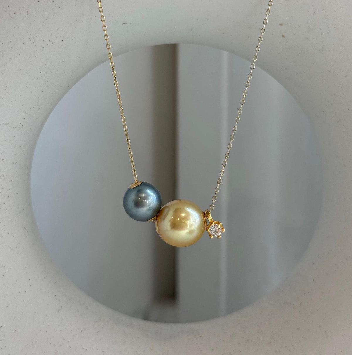 Tahitian and deep golden South Sea pearl necklace with high luster
