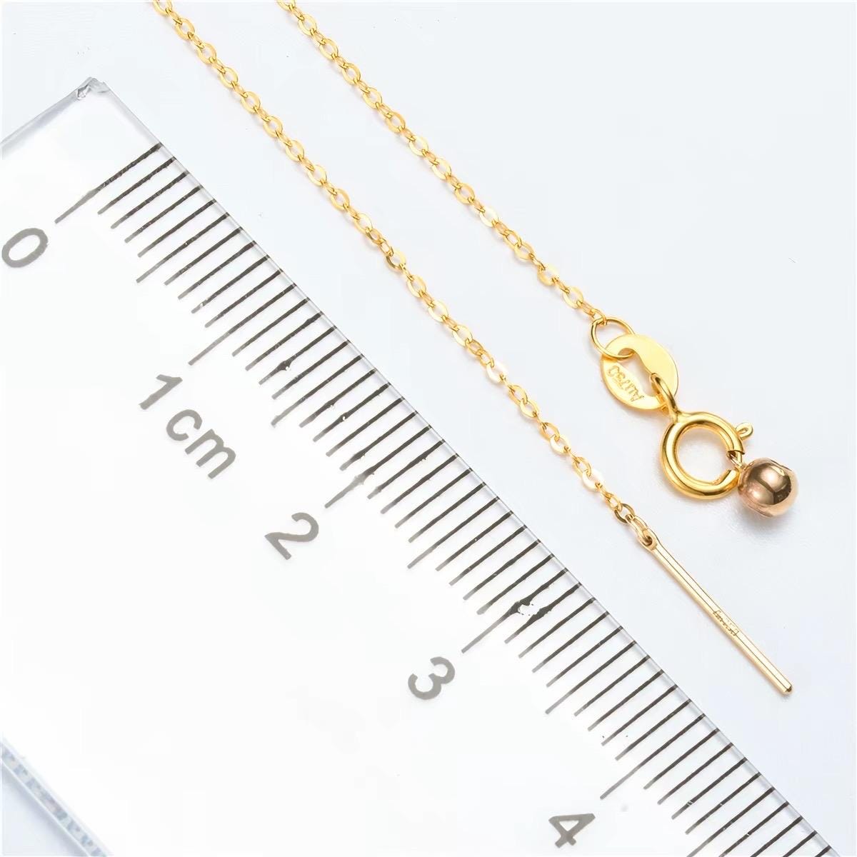 Genuine 18K gold adjustable O chain necklace, up to 17.3 inches, designed for floating pearl jewelry.