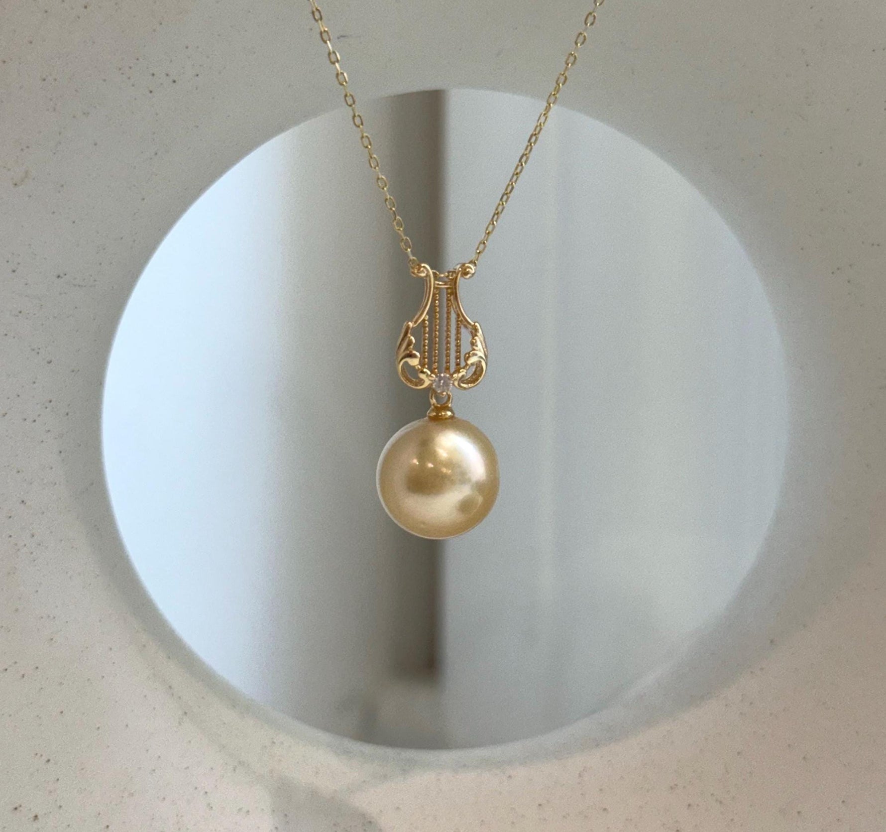 12.4mm South Sea Ultra Gold Pearl Pendant, Genuine Golden Saltwater Pearl, Mirror Luster, Gold-Plated S925 Silver Lyra Pendant, Luxury Gift