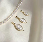 18K solid gold marquise cut moissanite pendant charm with brilliant sparkle for DIY jewelry making.