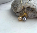 Genuine 8.3-8.9mm South Sea Golden and Tahitian saltwater pearl pendant.