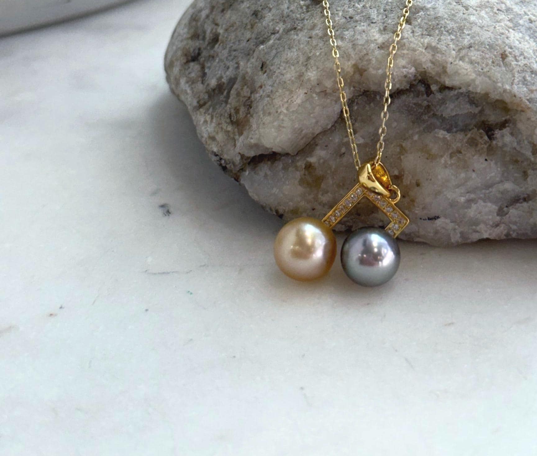 Gift-ready double pearl pendant with genuine ocean pearls and sterling silver.