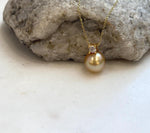 Luxury genuine South Sea golden pearl pendant set in S925 sterling silver.