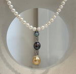 White freshwater pearl necklace with 5.9–9.5mm Tahitian and South Sea golden pearl drop pendant.