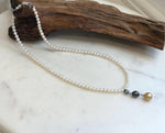 Elly’s 5.9–9.5mm Tahitian & South Sea Golden Pearl Drop Pendant with White Freshwater Pearl Necklace | 4cm High | S925 Silver