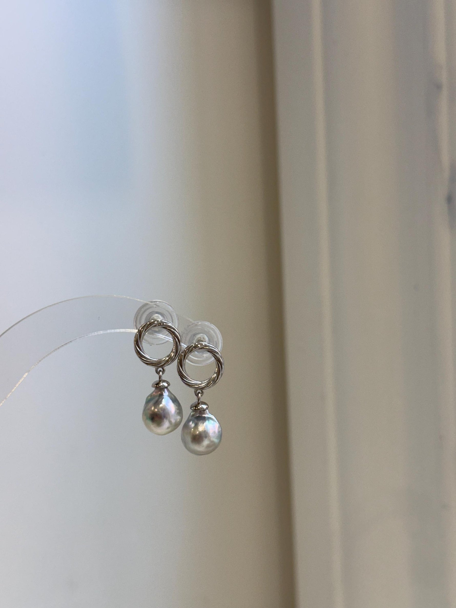 S925 sterling silver Akoya pearl earrings with 8.7mm blue silver ocean pearls