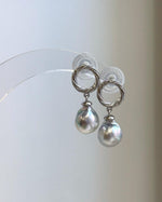 Genuine Akoya saltwater pearl earrings in natural blue silver color, 8.7mm pearls