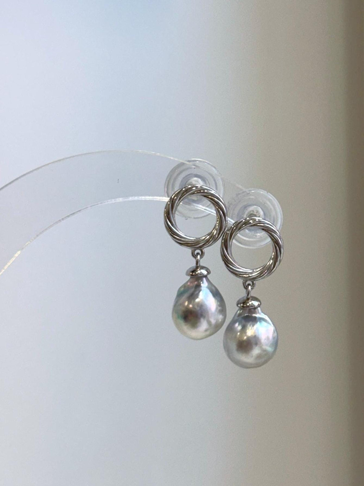 8.7mm Japanese Akoya ocean pearl earrings with elegant blue silver tones