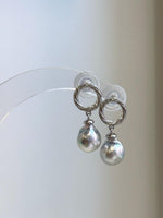8.7mm Japanese Akoya ocean pearl earrings with elegant blue silver tones
