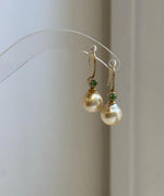 Elegant 9.4mm golden South Sea pearl dangle earrings with S925 sterling silver hooks.