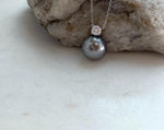 9mm platinum ocean Tahitian pearl necklace pendant for women.