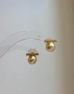 8.8mm South Sea golden pearl balanced earrings with genuine saltwater pearls and high luster.