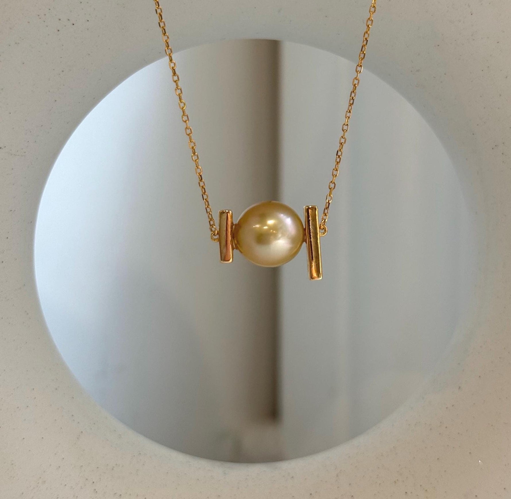 Deep tea gold South Sea pearl necklace chain set for women