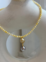 Elly’s unique Tahitian and South Sea golden pearl pendant with golden freshwater pearl strand.