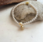 Double golden pearl bracelet with natural South Sea saltwater pearls and S925 sterling silver.