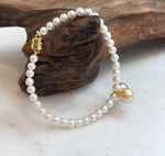 South Sea golden pearl bracelet for women featuring two genuine 8.5–8.8mm saltwater pearls and S925 silver.