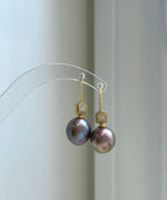 Elly’s 13.2mm Edison rose gold lavender pearl hook earrings with extreme mirror luster and S925 sterling silver.