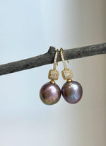 Natural Edison pearl earrings with rich pink lavender and rose gold overtones in S925 sterling silver.