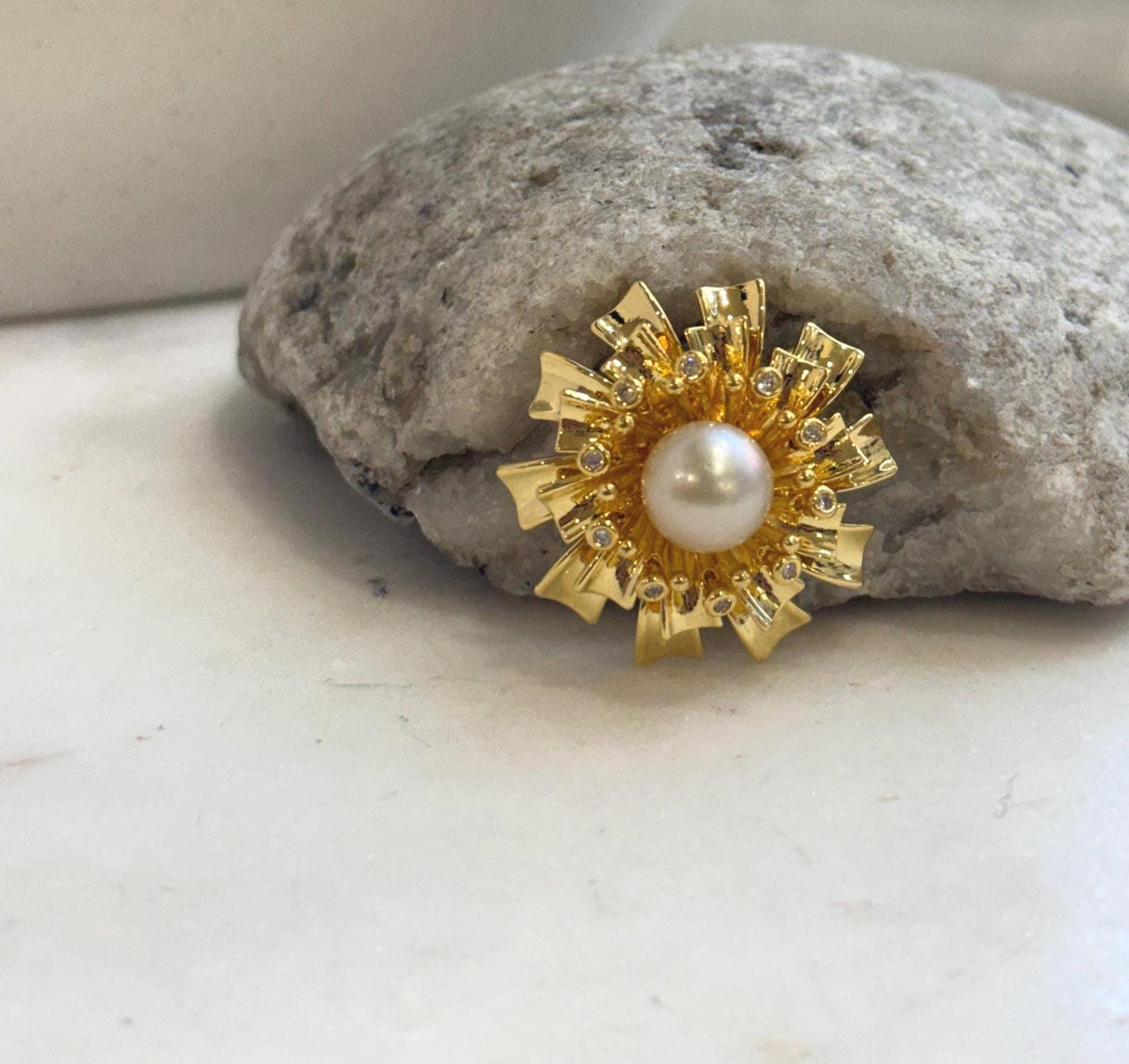 Genuine 9.7mm South Sea golden pearl floral brooch with exceptional mirror luster.