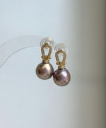 Genuine rose gold freshwater pearl earrings with naturally rich color and brilliant shine.