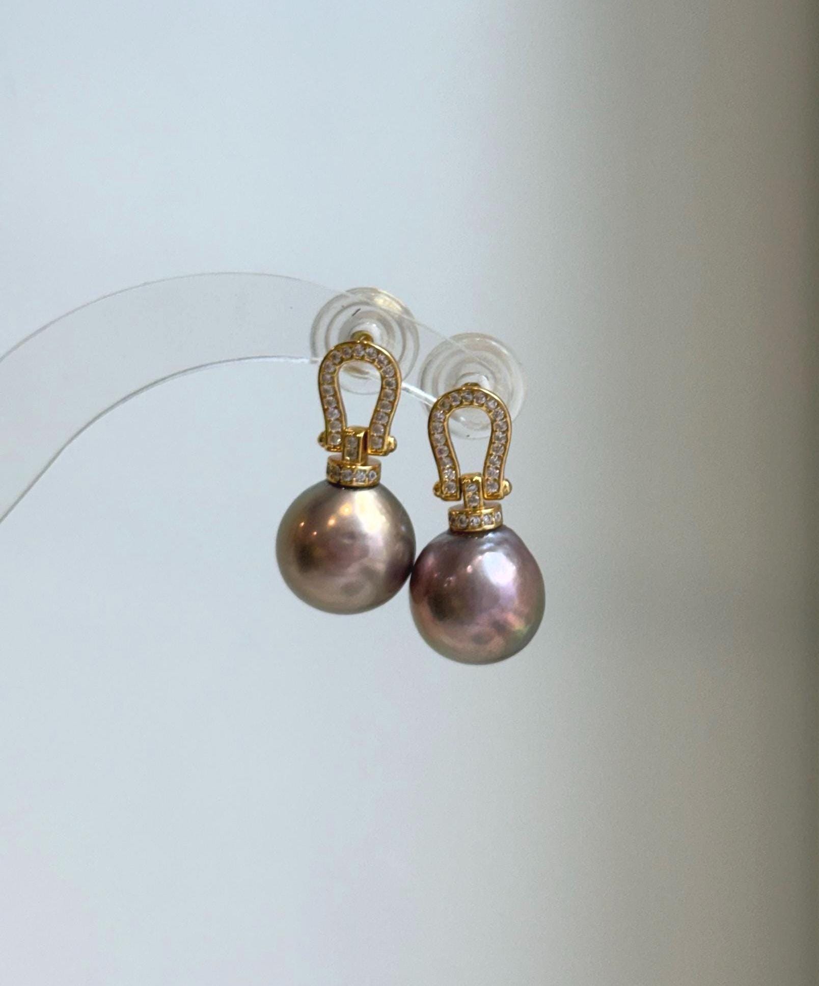 Genuine rose gold freshwater pearl earrings with naturally rich color and brilliant shine.