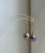 12. 2mm Edison rose lavender freshwater pearl hook earrings with extreme mirror luster.