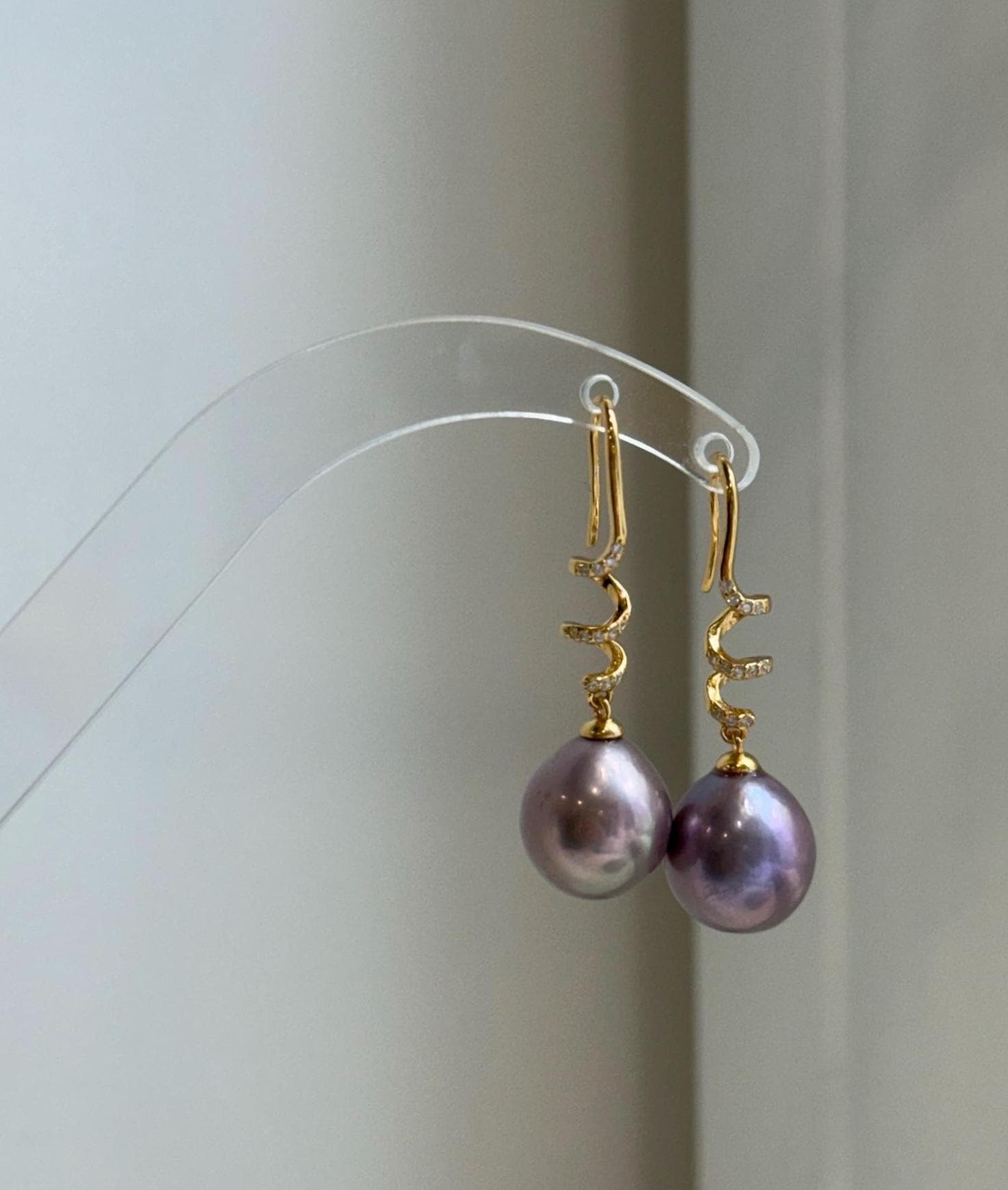 12. 2mm Edison rose lavender freshwater pearl hook earrings with extreme mirror luster.