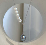 Genuine Tahitian and freshwater pearl Y lariat necklace with mirror luster and S925 sterling silver chain.