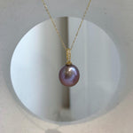 Elly’s 13.6mm Edison lavender Rose pearl Pendant: Extreme luster mirrored, 2.5cm high, S925 silver minimalist pendant.