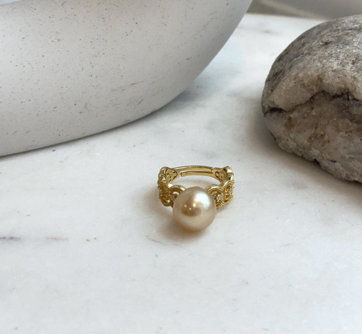 11.1mm deep tea golden South Sea pearl adjustable ring