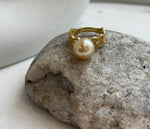 Adjustable lace ring featuring 11.1mm golden saltwater pearl