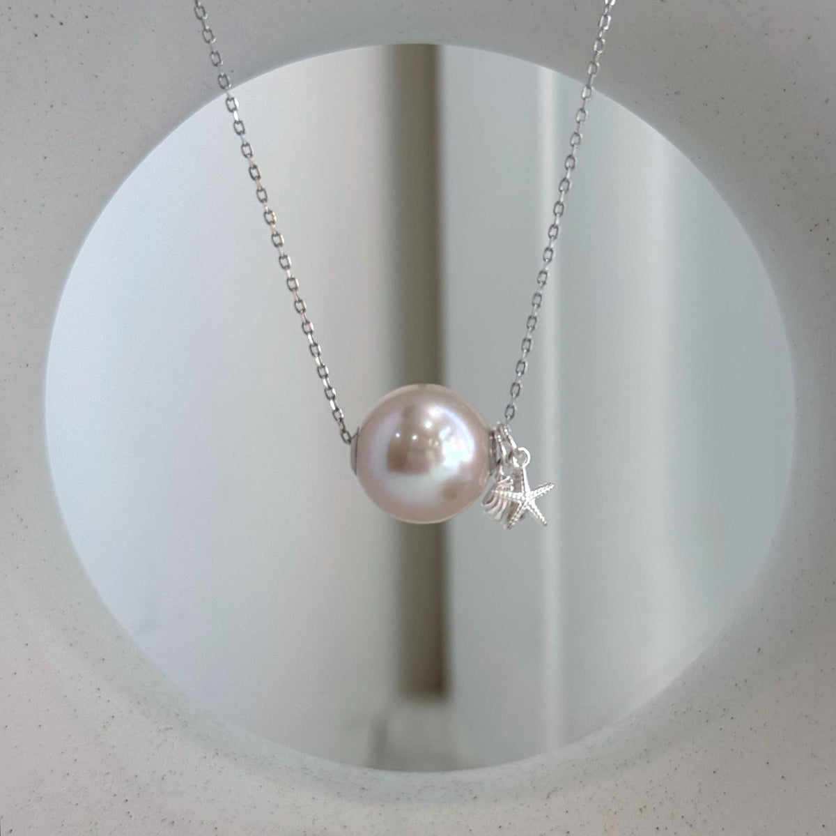 Au750 solid 18K gold 12.8mm light rose Edison pearl floating pendant
