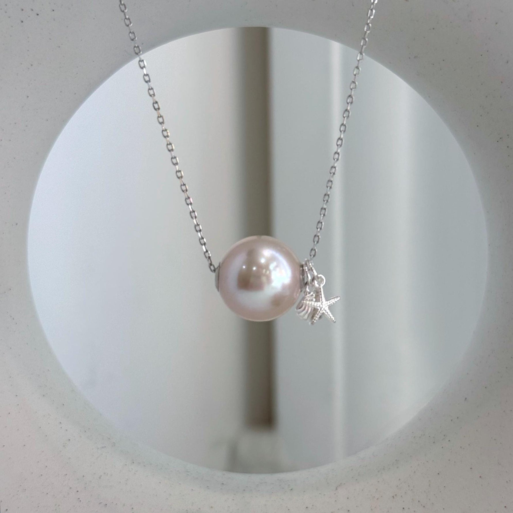 Au750 solid 18K gold 12.8mm light rose Edison pearl floating pendant