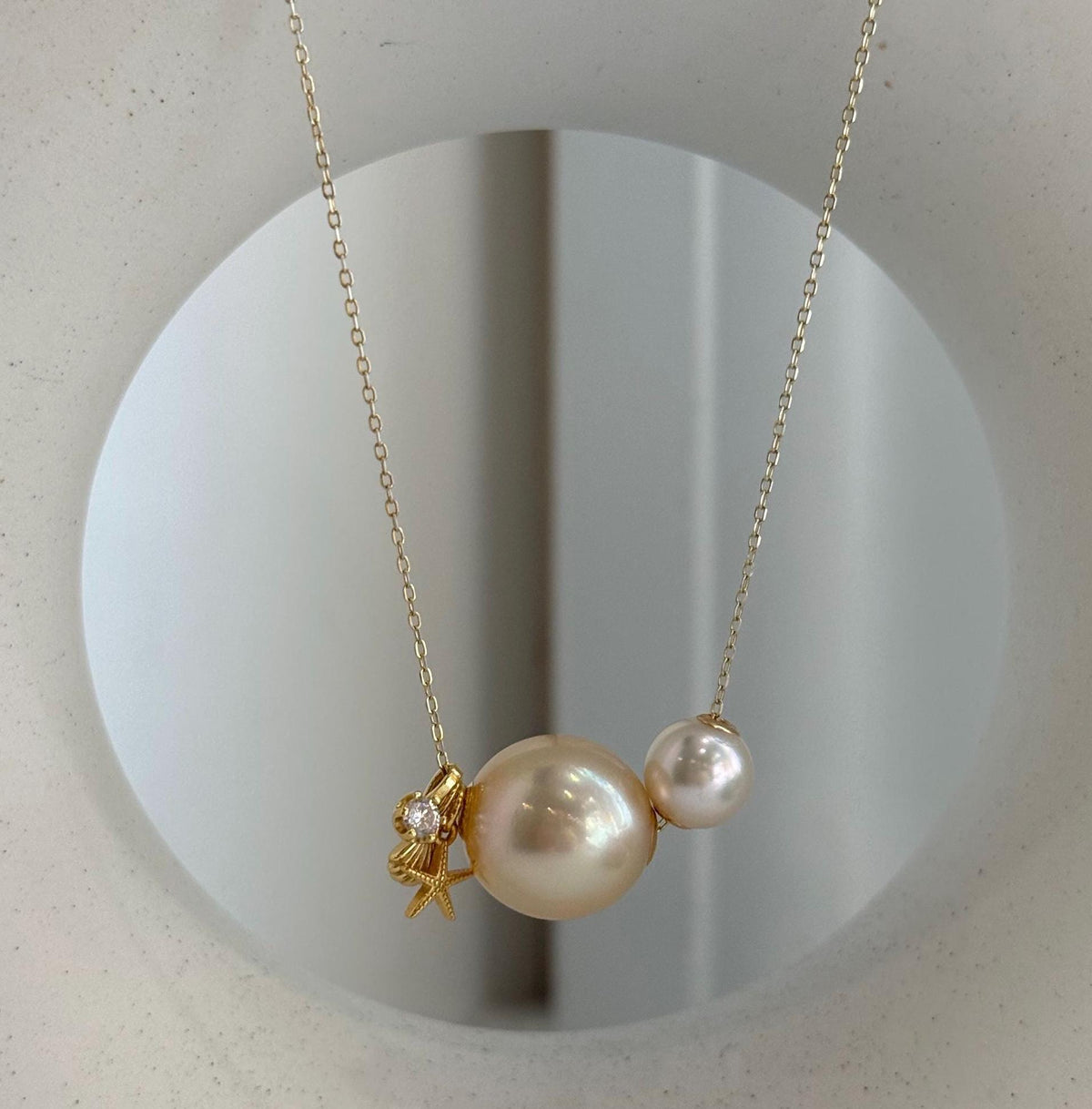 18K gold double South Sea golden and Akoya pearl floating pendant