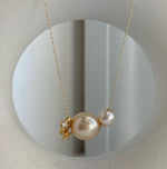 18K gold double South Sea golden and Akoya pearl floating pendant