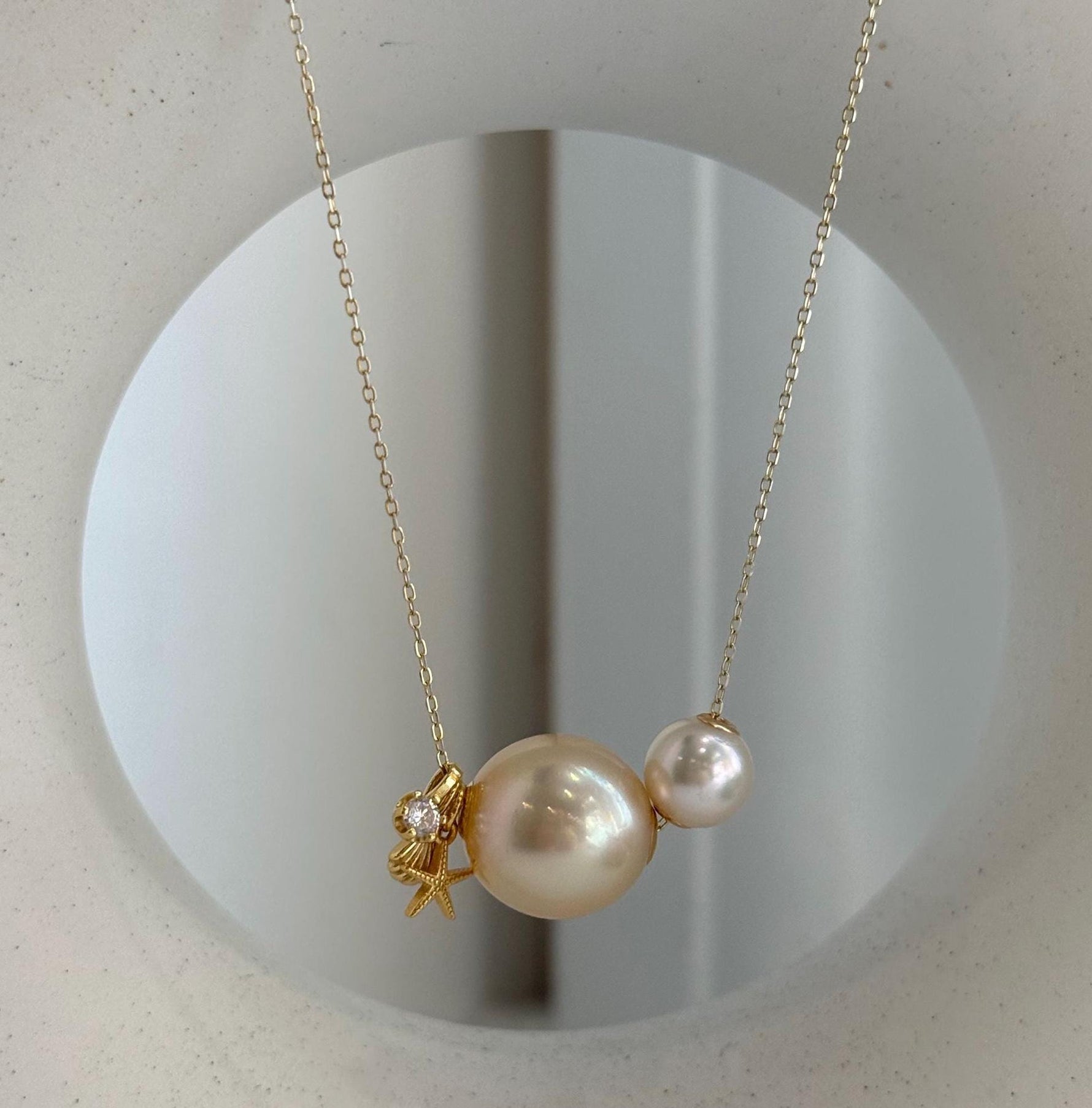 18K gold double South Sea golden and Akoya pearl floating pendant