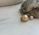 Double golden pearl floating pendant in solid 18K gold