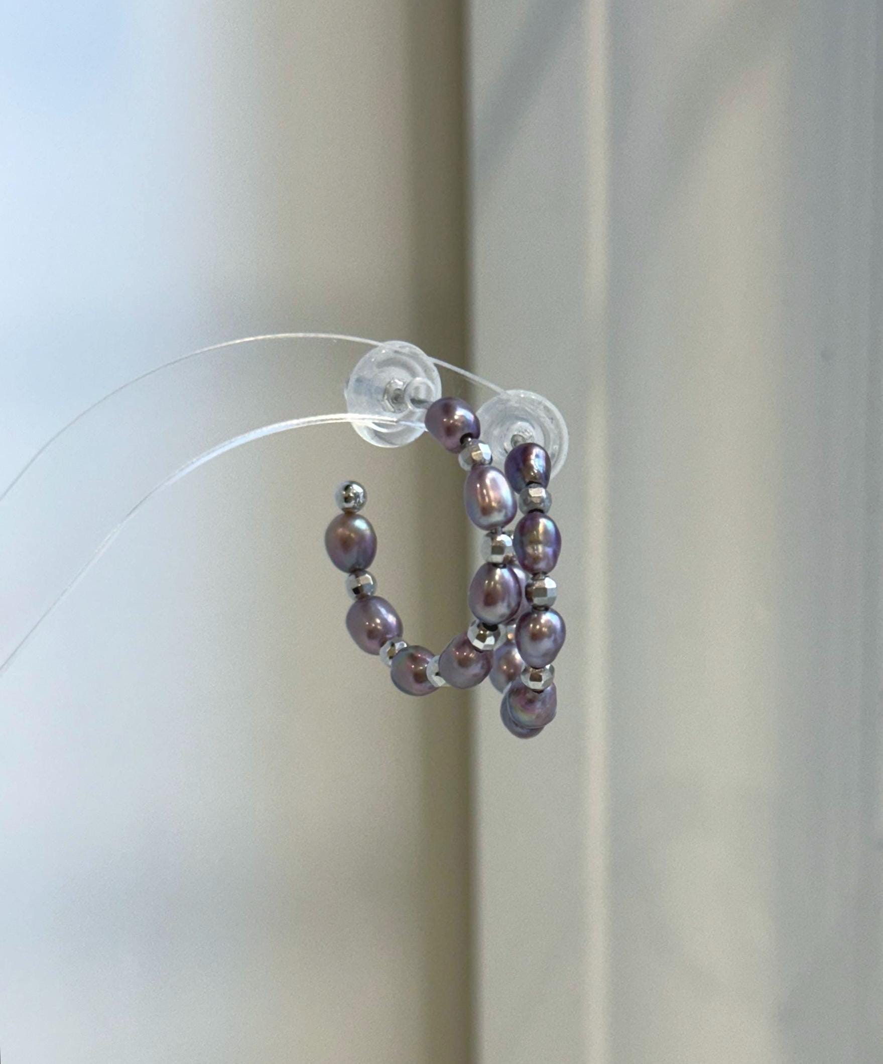 Elly’s 4–5mm purple freshwater Keshi pearl earrings with S925 silver hooks