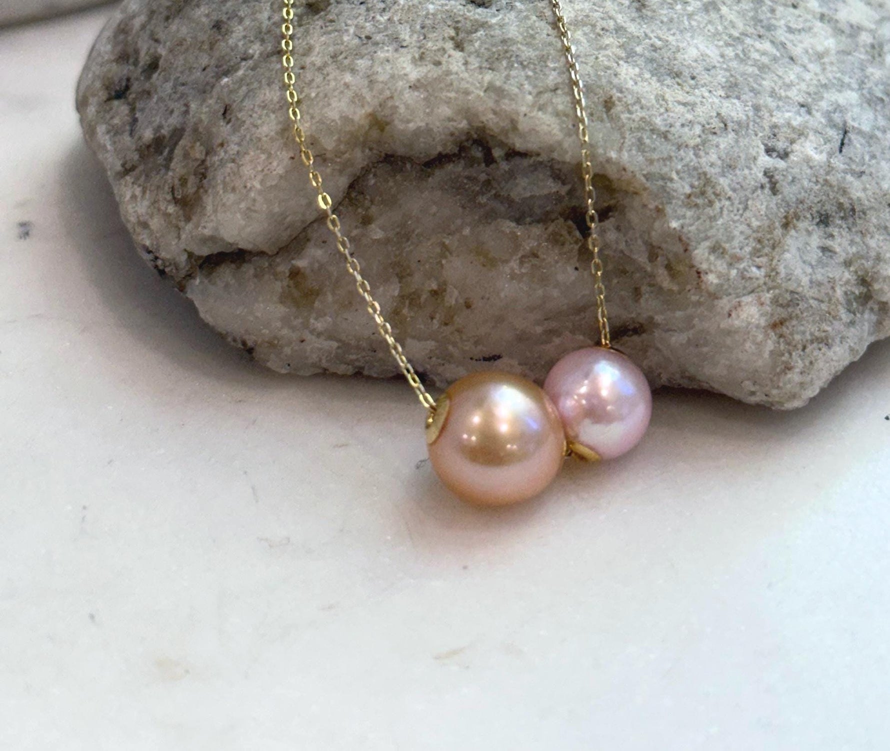 Minimalist double pearl pendant handcrafted with genuine Edison pearls and sterling silver.