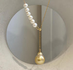 Elly’s South Sea golden and white freshwater pearl Y lariat necklace with 8 genuine pearls.