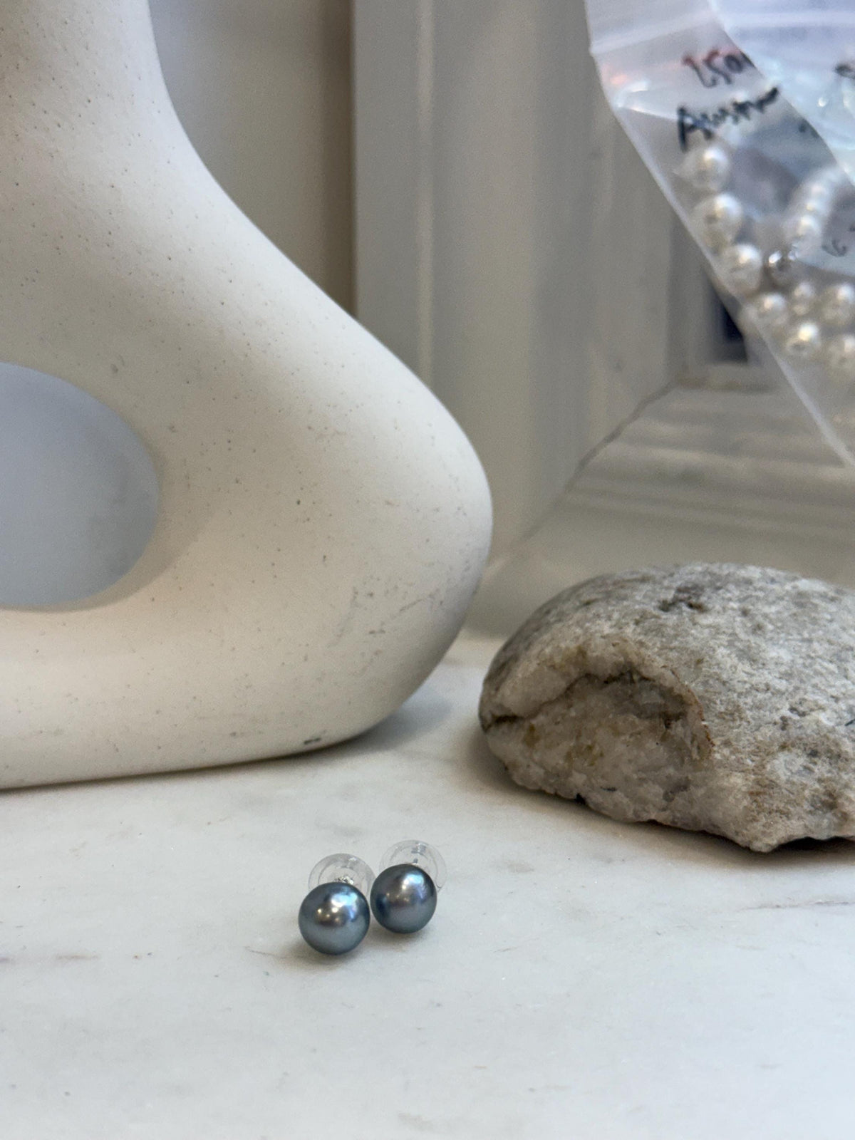 Elly’s 9.3mm Tahitian Platinum Pearl Stud Earrings | Genuine Saltwater Pearls | Mirror Luster | S925 Sterling Silver Minimalist Gift