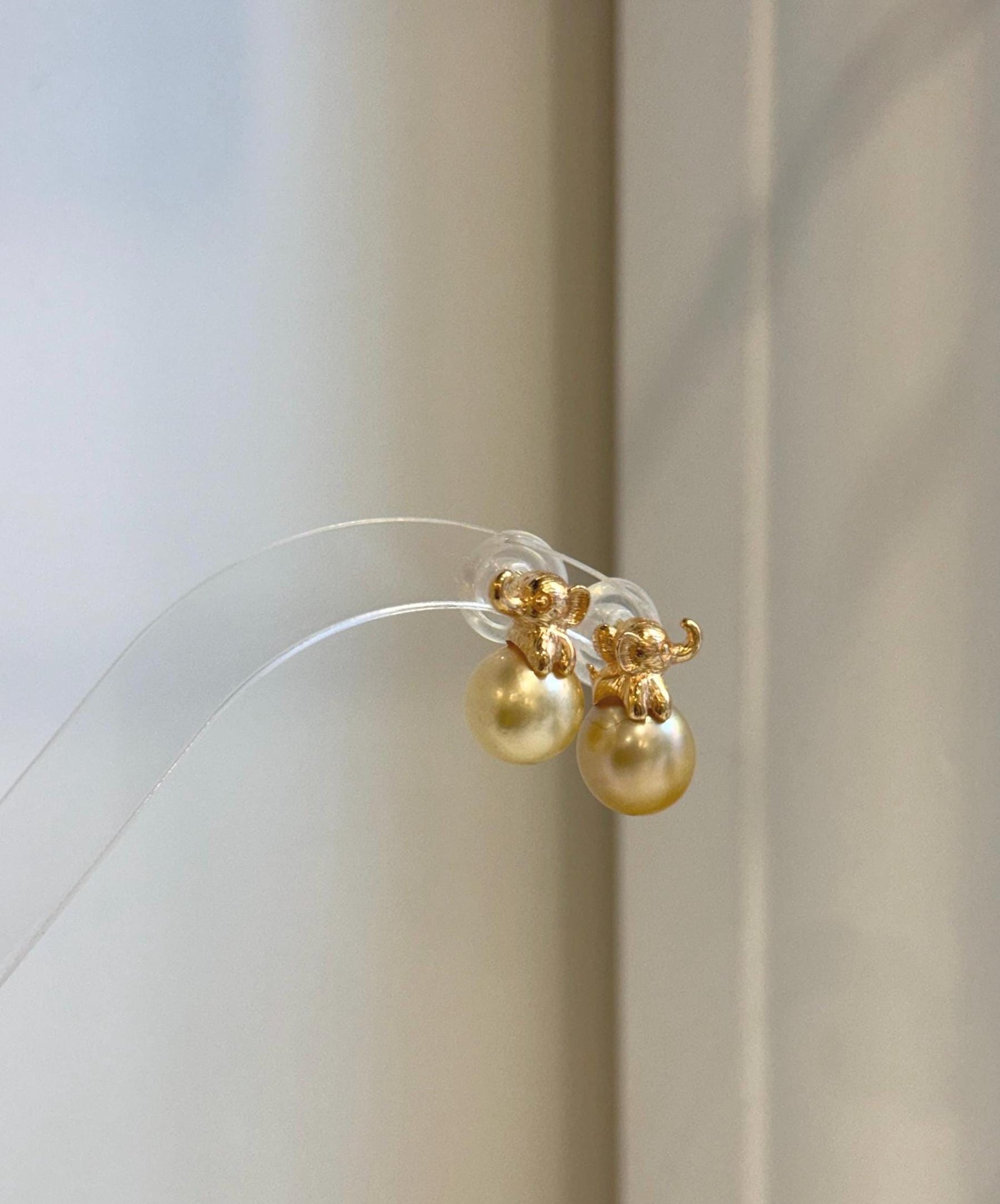 Genuine South Sea golden pearl elephant stud earrings in S925 sterling silver