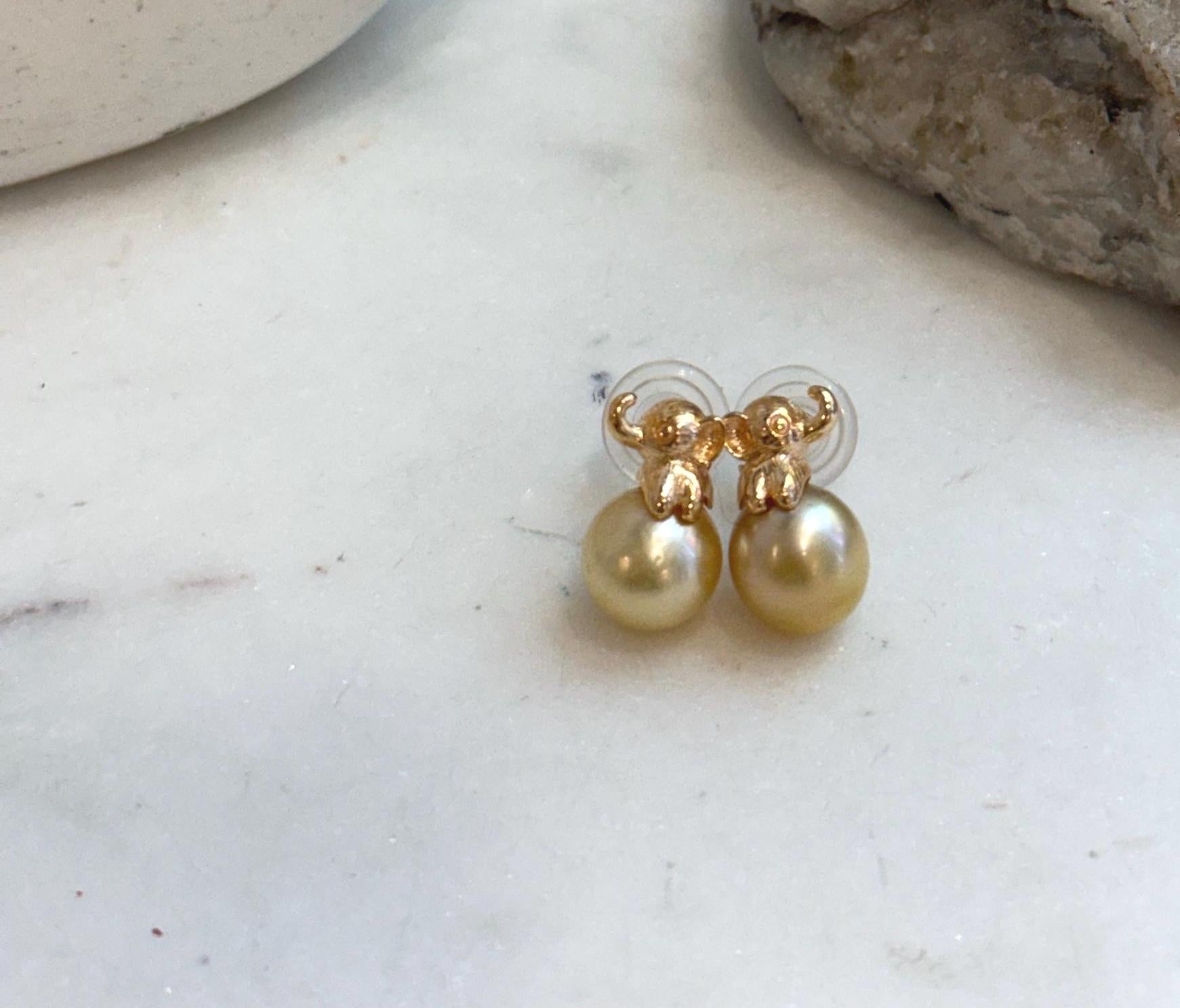 Natural South Sea golden pearl earrings for anniversary gift