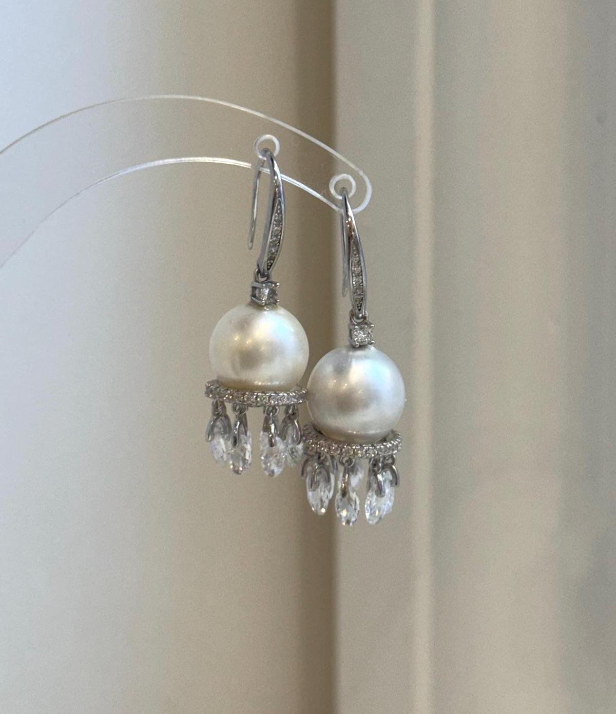 Genuine South Sea saltwater pearl dangling earrings in S925 sterling silver