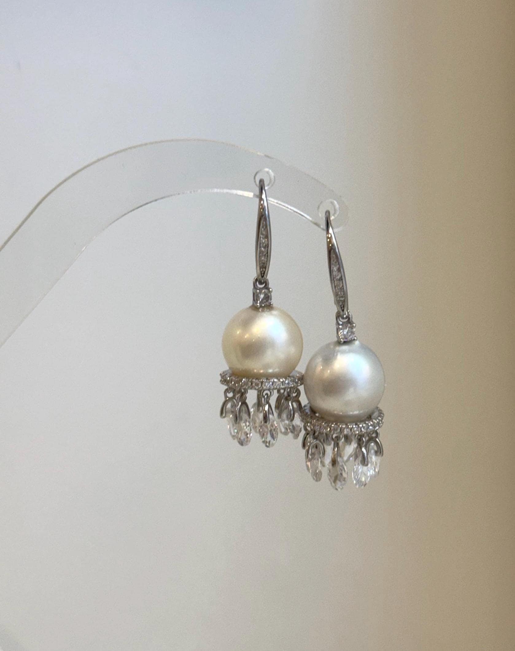 Genuine South Sea white pearl earrings with exceptional mirror-like luster